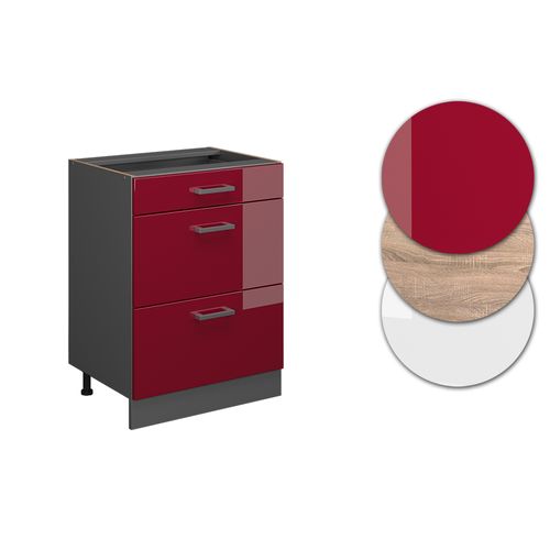 Meuble Cuisine R-line 46970 Rouge Brillant 60cm Pt Marbre