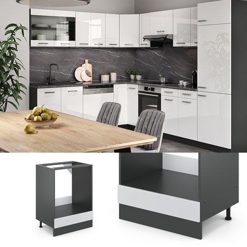 Meuble Pour Four R-line 46987 Blanc Haute Brillance 60cm Pt Marbre