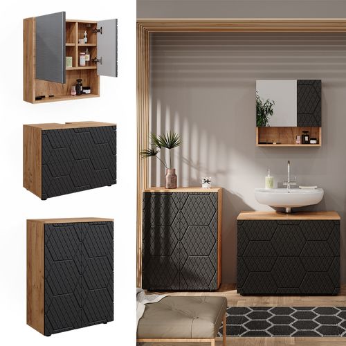 Meubles Bain Irma 47177 Anthracite Avec Structure En Nid Dabeille 3 Pièces, Avec Meuble Bas 80 Cm
