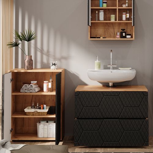 Meubles Bain Irma 47177 Anthracite Avec Structure En Nid Dabeille 3 Pièces, Avec Meuble Bas 80 Cm