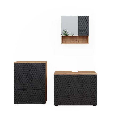 Meubles Bain Irma 47177 Anthracite Avec Structure En Nid Dabeille 3 Pièces, Avec Meuble Bas 80 Cm