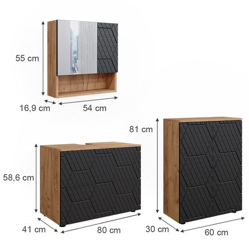 Meubles Bain Irma 47177 Anthracite Avec Structure En Nid Dabeille 3 Pièces, Avec Meuble Bas 80 Cm