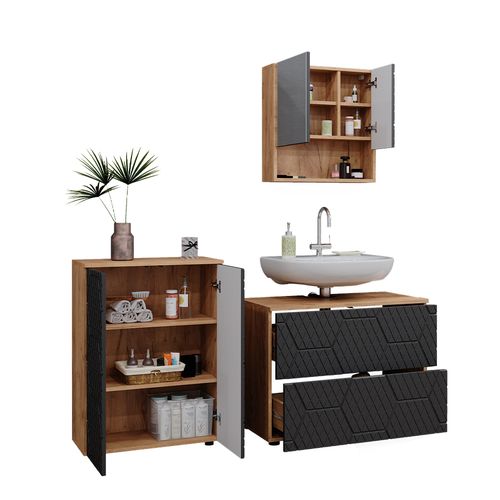 Meubles Bain Irma 47177 Anthracite Avec Structure En Nid Dabeille 3 Pièces, Avec Meuble Bas 80 Cm