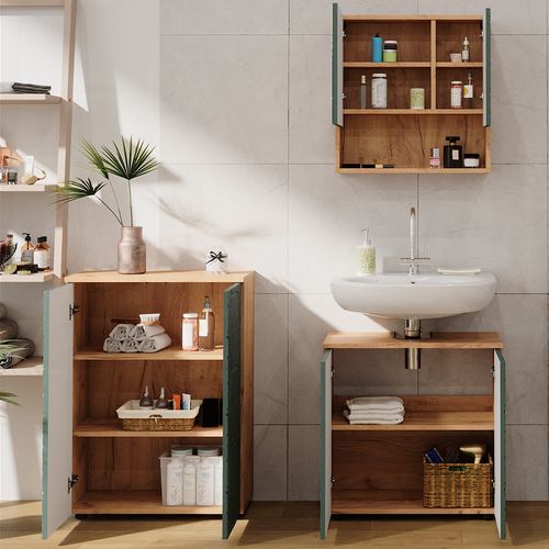 Ensemble Meubles Bain Irma, Vert/force De Lor Chêne, 3 Pièces