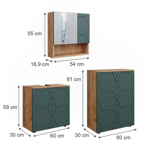 Ensemble Meubles Bain Irma, Vert/force De Lor Chêne, 3 Pièces