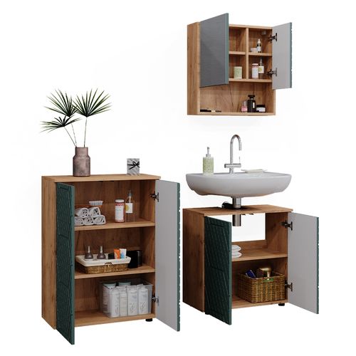 Ensemble Meubles Bain Irma, Vert/force De Lor Chêne, 3 Pièces