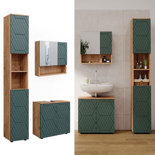 Ensemble De Meubles De Salle De Bain Irma, Vert/force De Lor Chêne, 3 Pièces