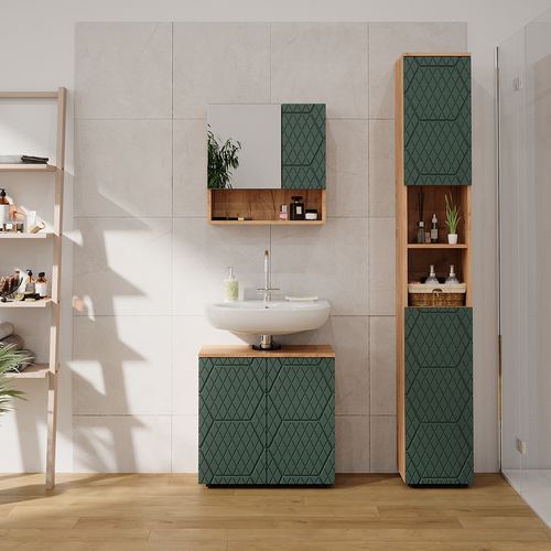 Ensemble De Meubles De Salle De Bain Irma, Vert/force De Lor Chêne, 3 Pièces