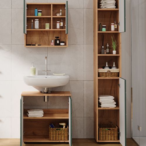 Ensemble De Meubles De Salle De Bain Irma, Vert/force De Lor Chêne, 3 Pièces