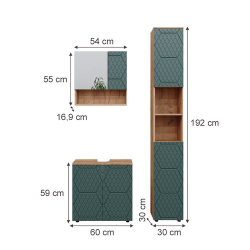 Ensemble De Meubles De Salle De Bain Irma, Vert/force De Lor Chêne, 3 Pièces