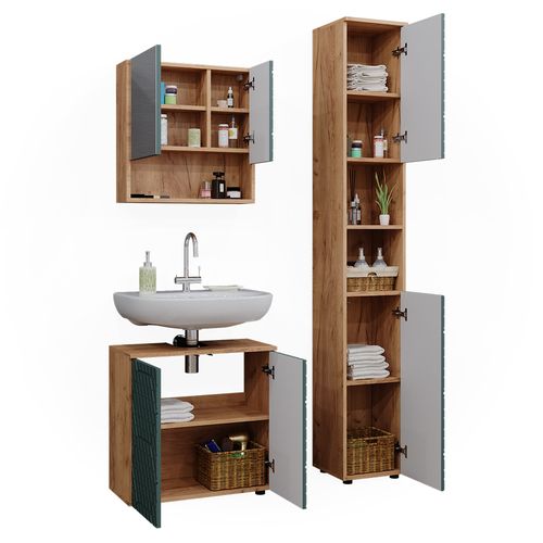 Ensemble De Meubles De Salle De Bain Irma, Vert/force De Lor Chêne, 3 Pièces