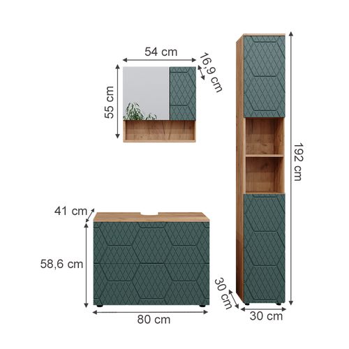 Ensemble Meubles Bain Irma, Vert, 3 Pièces