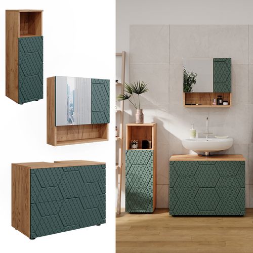 Ensemble Meubles Bain Irma, Vert/force De Lor Chêne, 3 Pièces
