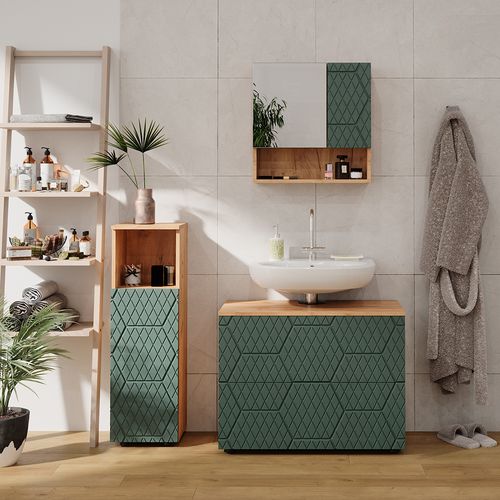 Ensemble Meubles Bain Irma, Vert/force De Lor Chêne, 3 Pièces