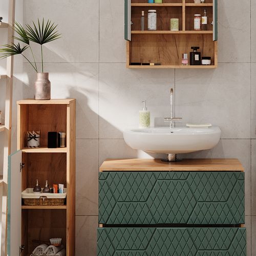 Ensemble Meubles Bain Irma, Vert/force De Lor Chêne, 3 Pièces