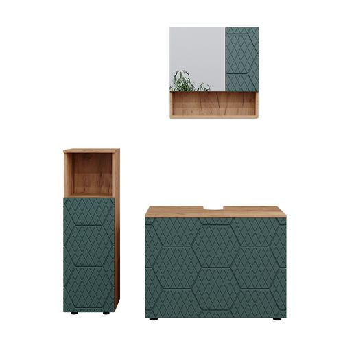 Ensemble Meubles Bain Irma, Vert/force De Lor Chêne, 3 Pièces