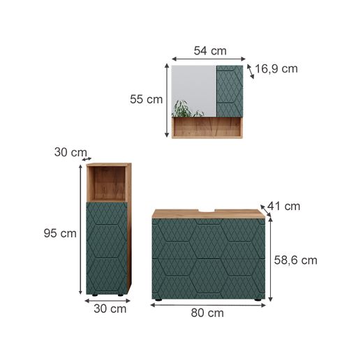 Ensemble Meubles Bain Irma, Vert/force De Lor Chêne, 3 Pièces