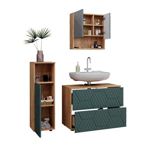 Ensemble Meubles Bain Irma, Vert/force De Lor Chêne, 3 Pièces