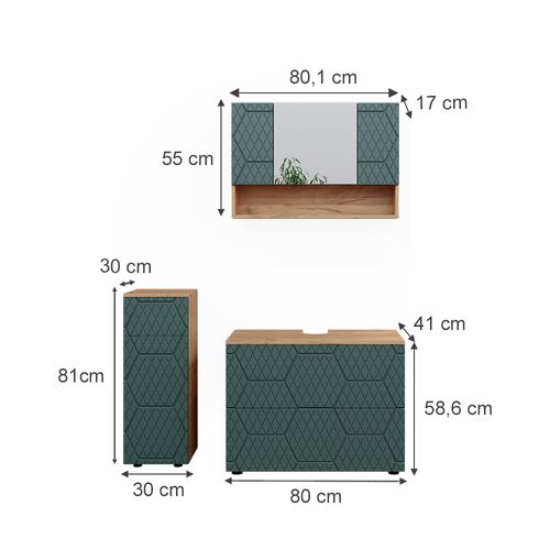 Ensemble Meubles Bain Irma, Vert, 3 Pièces