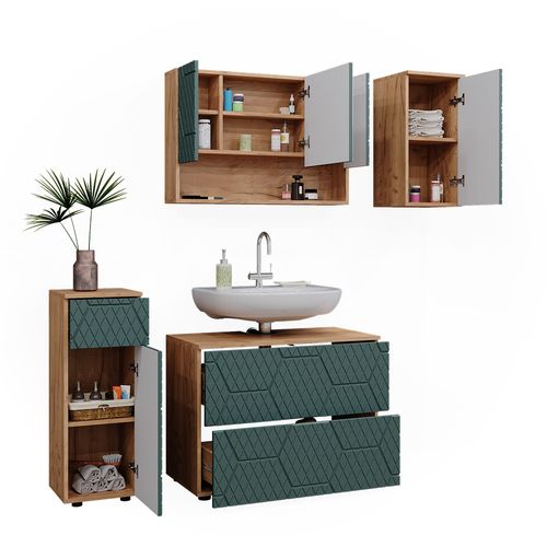 Meubles Bain Irma 47201 Vert/force De Lor Chêne 4 Pièces