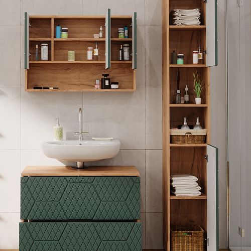 Ensemble Meubles Bain Irma, Vert/force De Lor Chêne, 3 Pièces