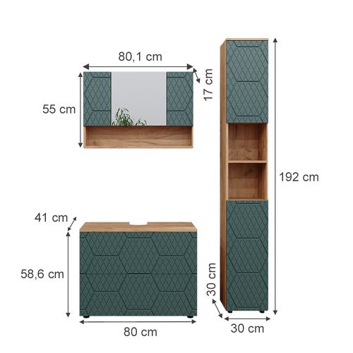 Ensemble Meubles Bain Irma, Vert/force De Lor Chêne, 3 Pièces