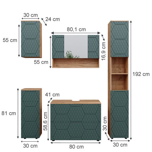 Meubles Bain Irma 47203 Vert/force De Lor Chêne 5 Pièces