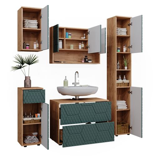 Meubles Bain Irma 47203 Vert/force De Lor Chêne 5 Pièces