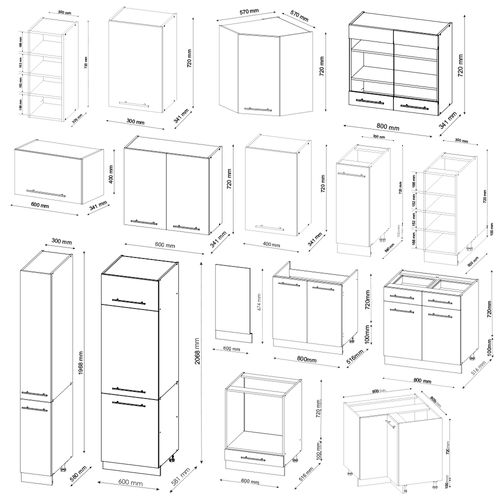 Cuisine En Angle Fame-line 47334 Blanc Brillant/chêne Doré 347x60cm , Pt Marbre
