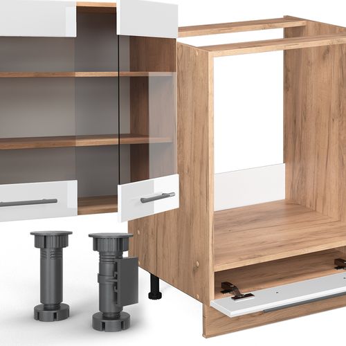 Cuisine En Angle Fame-line 47334 Blanc Brillant/chêne Doré 347x60cm , Pt Marbre