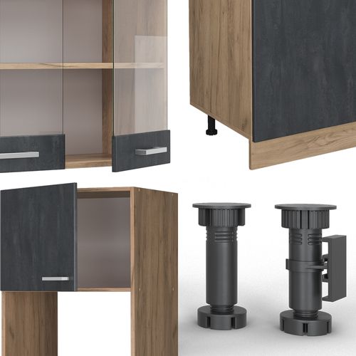 Cuisine R-line 47368 Béton Noir/chêne Doré 300cm Pt Marbre