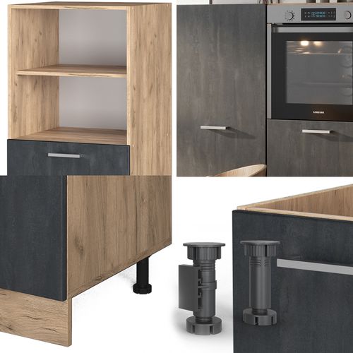 Bloc Cuisine R-line 47450 Béton Noir/chêne Doré 180cm Sans Pt