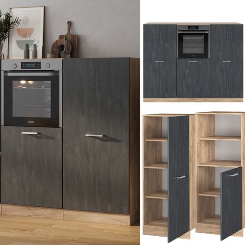 Bloc Cuisine R-line 47450 Béton Noir/chêne Doré 180cm Sans Pt