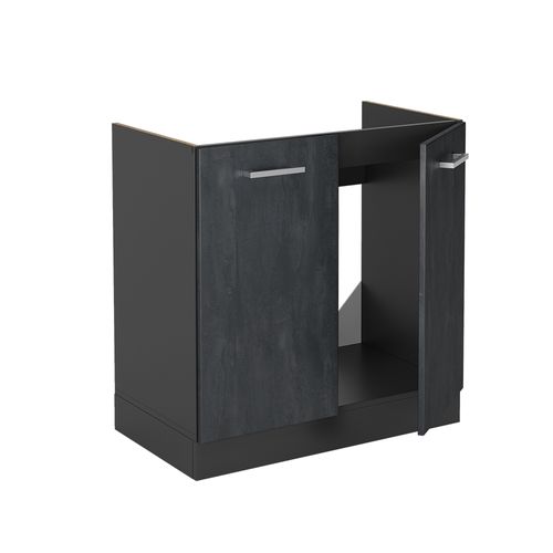 Meuble Bas Sous-évier R-line 47478 Béton Noir 80cm Sans Pt