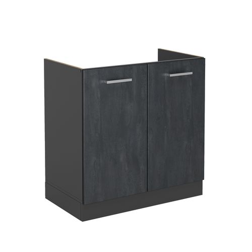 Meuble Bas Sous-évier R-line 47478 Béton Noir 80cm Sans Pt