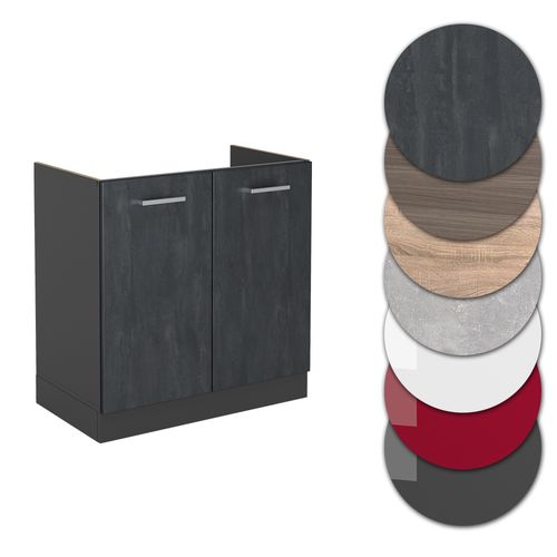 Meuble Bas Sous-évier R-line 47478 Béton Noir 80cm Sans Pt