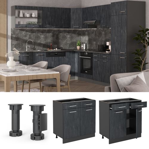 Meuble Cuisine R-line 47485 Béton Noir 80cm Pt Marbre