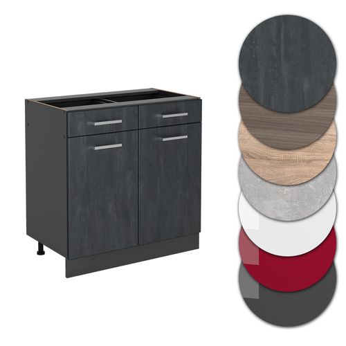 Meuble Cuisine R-line 47485 Béton Noir 80cm Pt Marbre