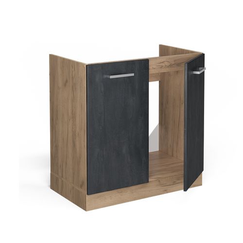 Meuble Bas Sous-évier R-line 47519 Béton Noir 80cm Sans Pt