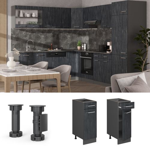 Meuble Cuisine R-line 47595 Béton Noir 30cm Pt Chêne