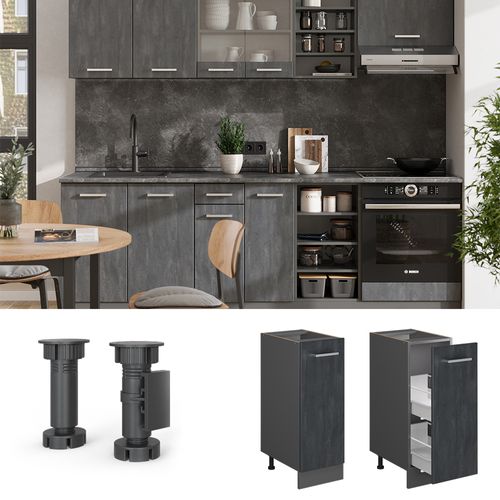 Meuble De Cuisine R-line 47610 Béton Noir 30cm Pt Anthracite
