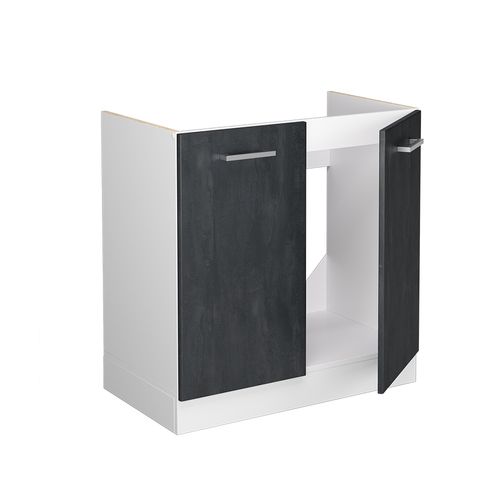 Meuble Bas Sous-évier R-line 47622 Béton Noir 80cm Sans Pt