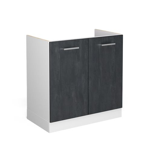 Meuble Bas Sous-évier R-line 47622 Béton Noir 80cm Sans Pt