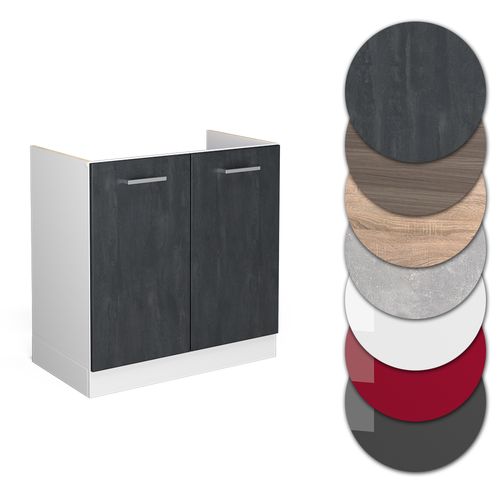 Meuble Bas Sous-évier R-line 47622 Béton Noir 80cm Sans Pt