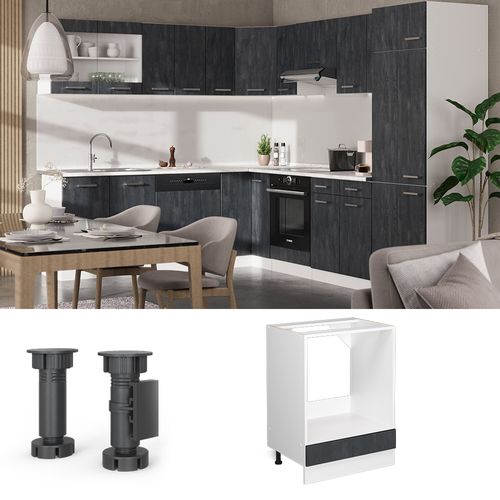 Meuble Pour Four R-line 47636 Béton Noir 60cm Pt Anthracite