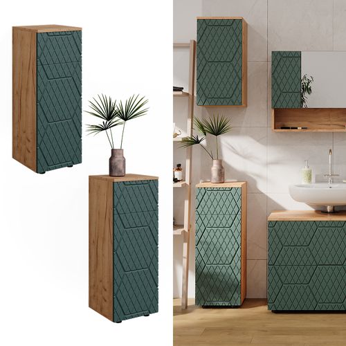 Armoire Midisch Irma 42865 Vert/force De Lor Chêne 30x81cm 1 Tiroir Et 2 Compartiments Salle De Bain