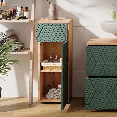 Armoire Midisch Irma 42865 Vert/force De Lor Chêne 30x81cm 1 Tiroir Et 2 Compartiments Salle De Bain