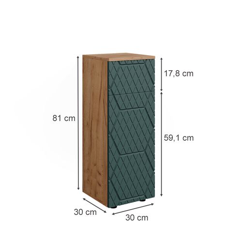 Armoire Midisch Irma 42865 Vert/force De Lor Chêne 30x81cm 1 Tiroir Et 2 Compartiments Salle De Bain