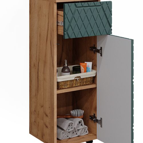 Armoire Midisch Irma 42865 Vert/force De Lor Chêne 30x81cm 1 Tiroir Et 2 Compartiments Salle De Bain