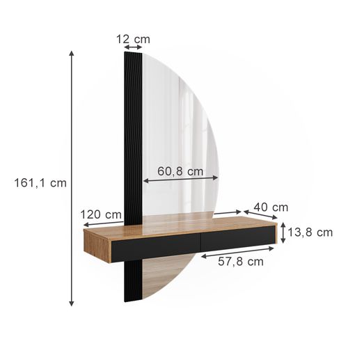 Coiffeuse Melisa 47688 Noir 120cm Avec 2 Tiroirs